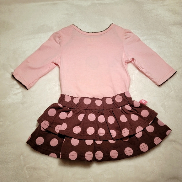 MINIVILLE ♡ Pink|Brown FALL IN LOVE Elephant Bodysuit w/Polka Dot Mini Skirt 3M - Picture 15 of 15